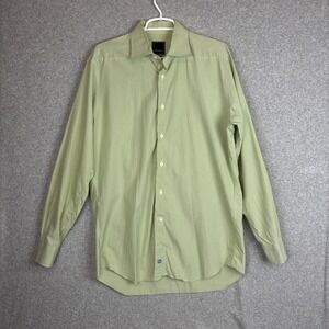 David Donahue Dress Shirt Mens 16.5 34/35 Green Check Trim Fit Button Up